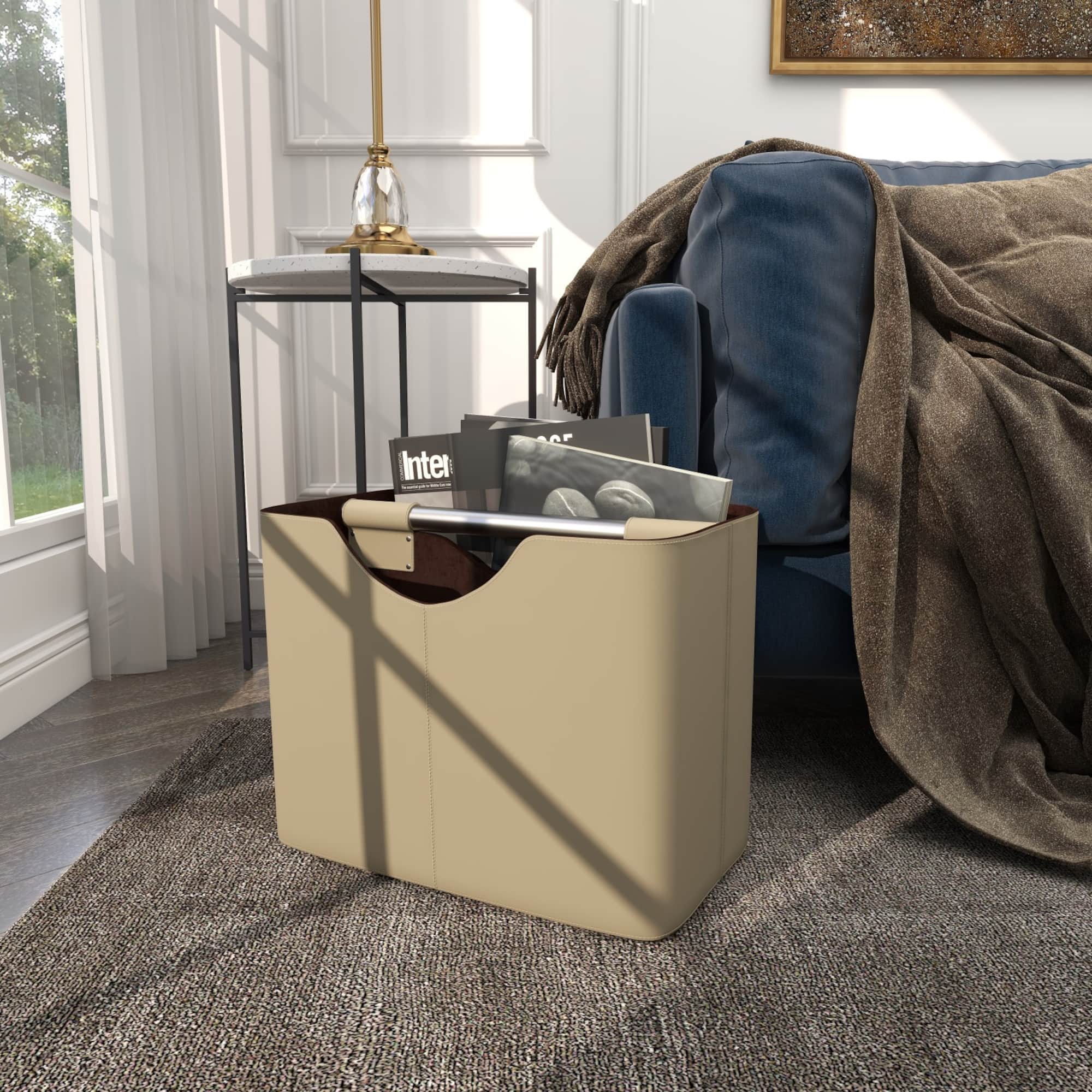 16" Light Gray Leather Magazine Holder